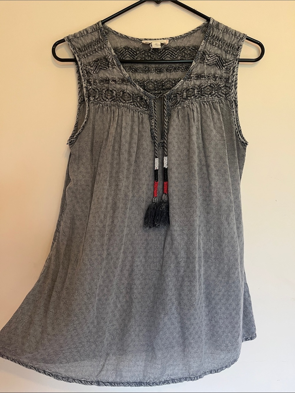 Luna Moon Sleeveless Tank Tunic Top with Embroidery & Beading Accents Size S